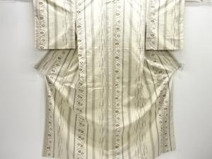 縞に矢羽根絣織り出し手織り紬着物